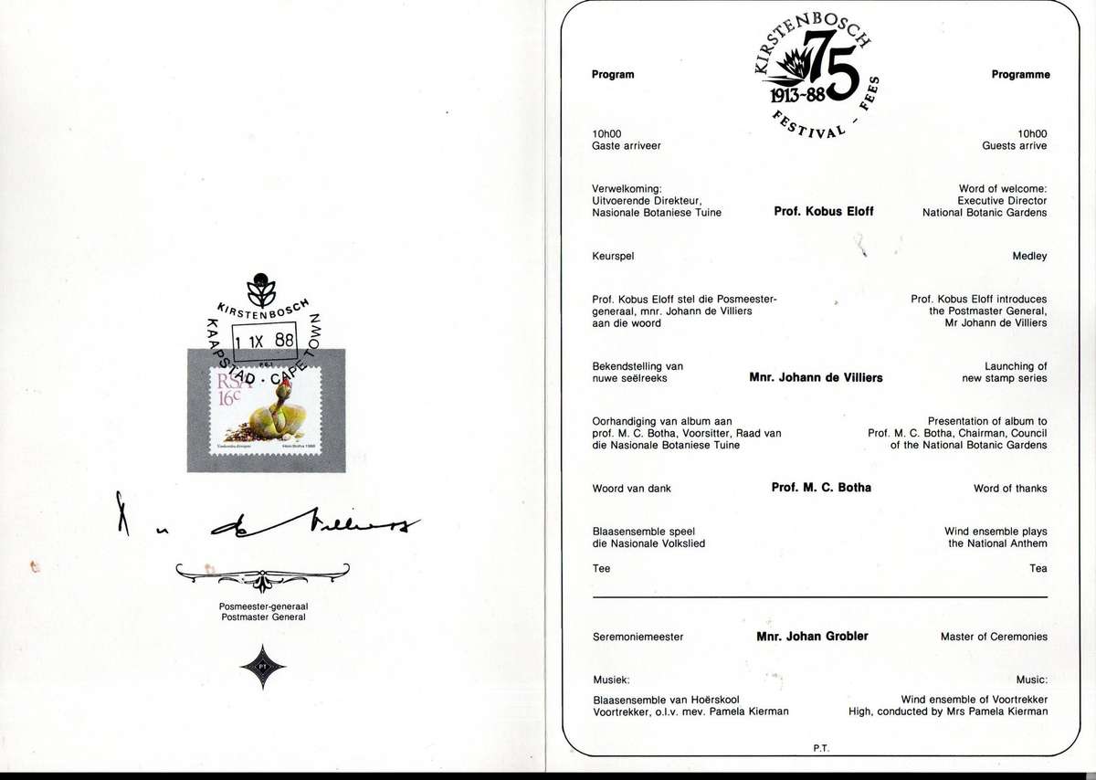 RSA 1988 5th def issue succulents/Kirstenbosch 75 Festival program - as per scans.