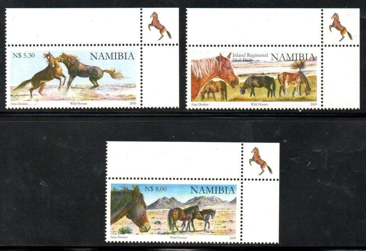Namibia 2009 wild horses umm set of (x3) corner singles  SACC664-6.