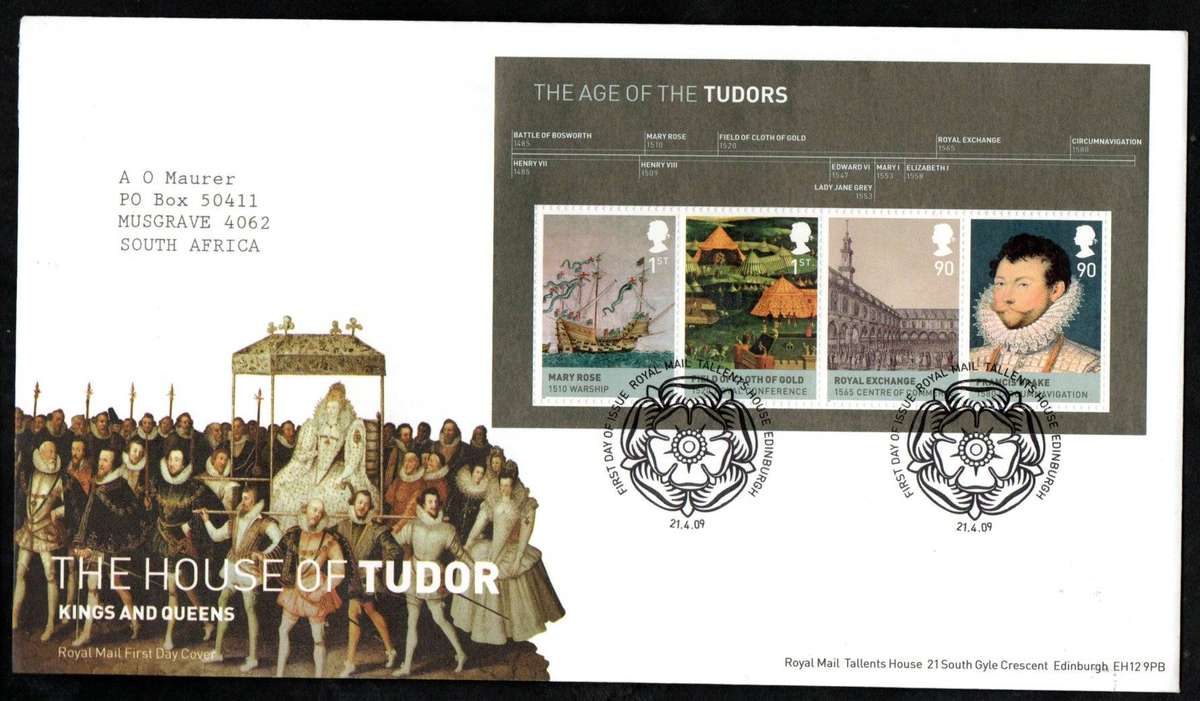 GB 2009 Kings and Queens  House of Tudor first day covers (X2) (Tallents House)  CV GBP 12.5