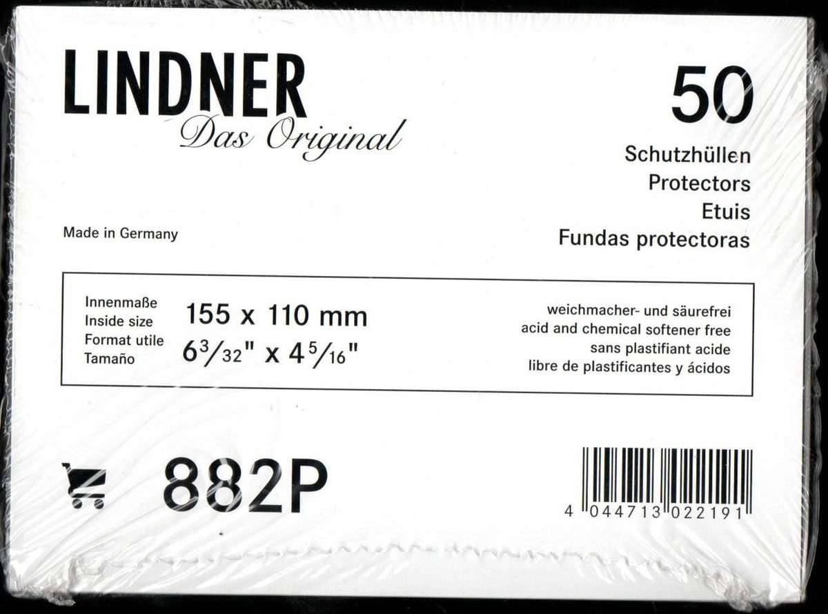 50 Lindner 882P Modern Postcard Protectors 155x110mm - Open End 6-3/32" x 4-5/16"