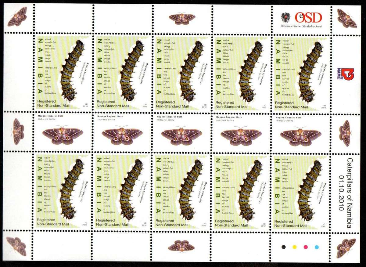 Namibia 2010 Caterpillars umm set of (X4) sheetlets of (x10) - CC707-10 - CV R1450.