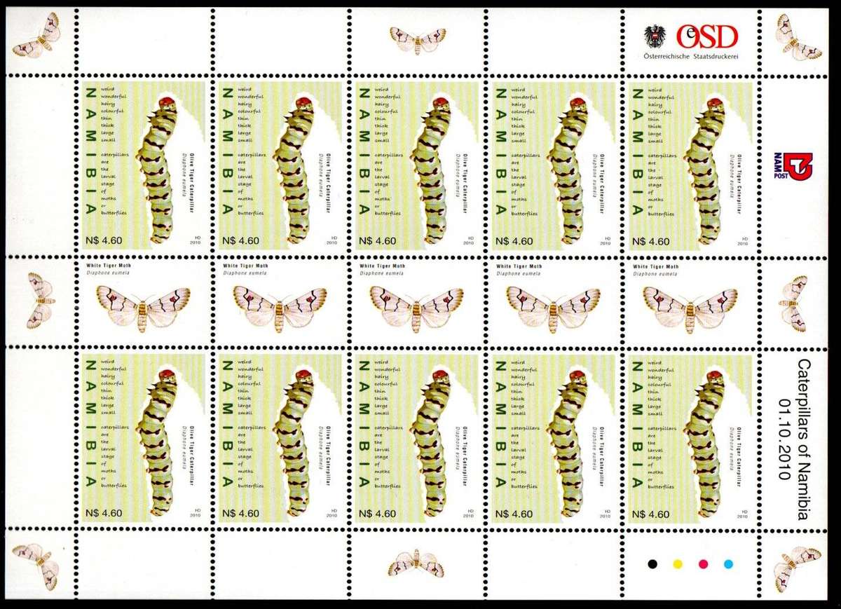 Namibia 2010 Caterpillars umm set of (X4) sheetlets of (x10) - CC707-10 - CV R1450.