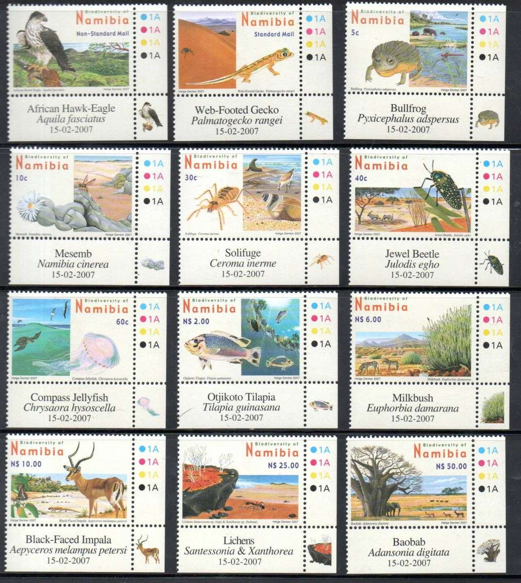Namibia 2007 4th def biodiversity set of (x12) corner singles umm - SACC540-51 -  lovely set.