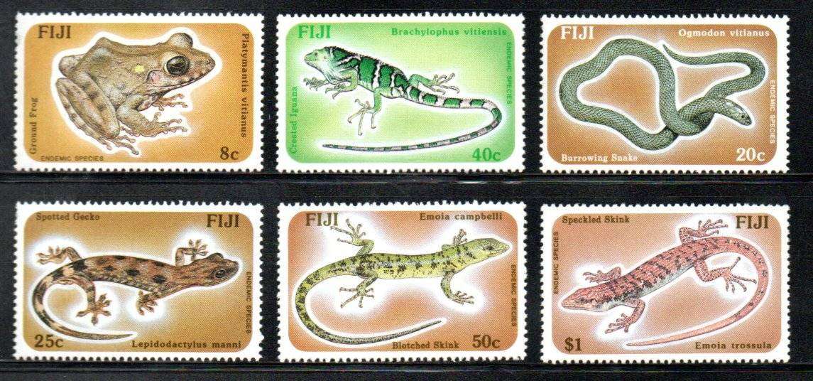 Fiji 1986 reptiles and amphibians umm set of (x6) singles  SG741-46  CV GBP 7+