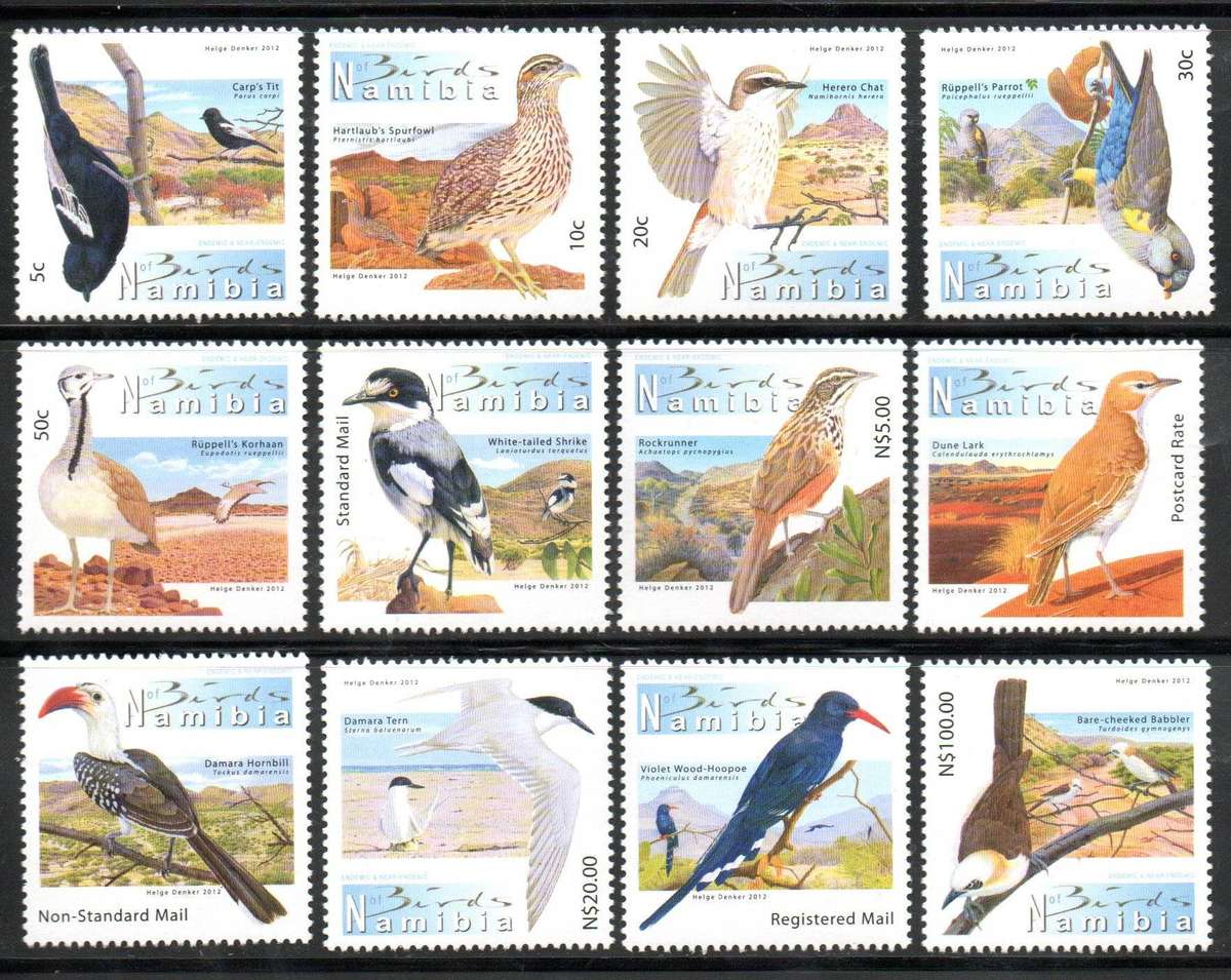 Namibia 2012 5th def birds set of (x12) umm singles. - as per scans - CC743-54.