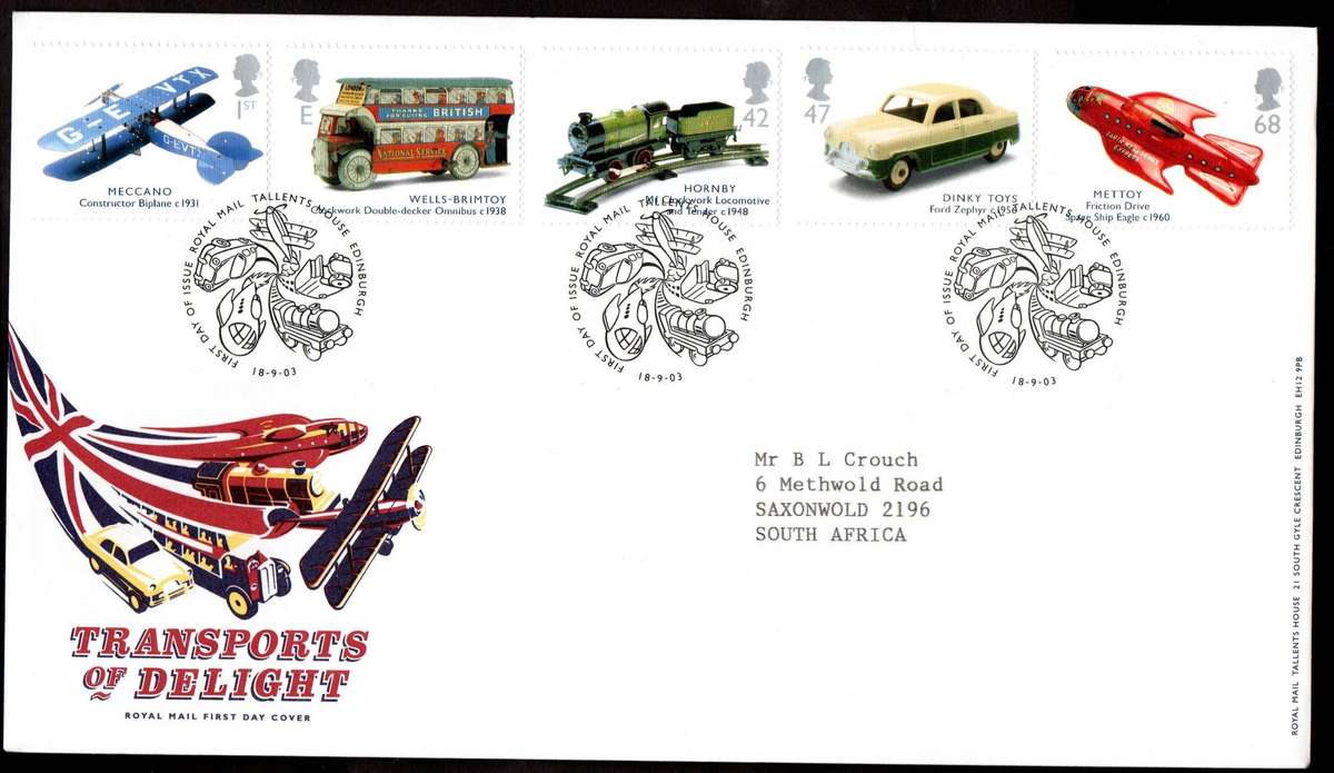 GB 2003 Classic transport toys (x2) first day covers (Tallents House). CV GBP 12.5