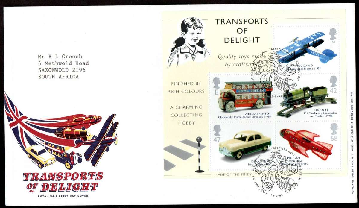 GB 2003 Classic transport toys (x2) first day covers (Tallents House). CV GBP 12.5