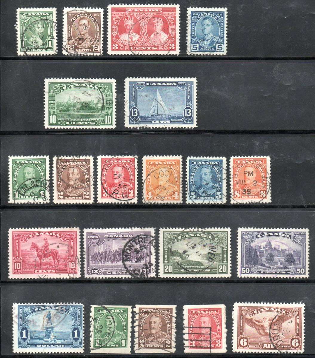 Canada 1935 used sets SG335-355 (coils, air etc) - as per scans - CV GBP 92.