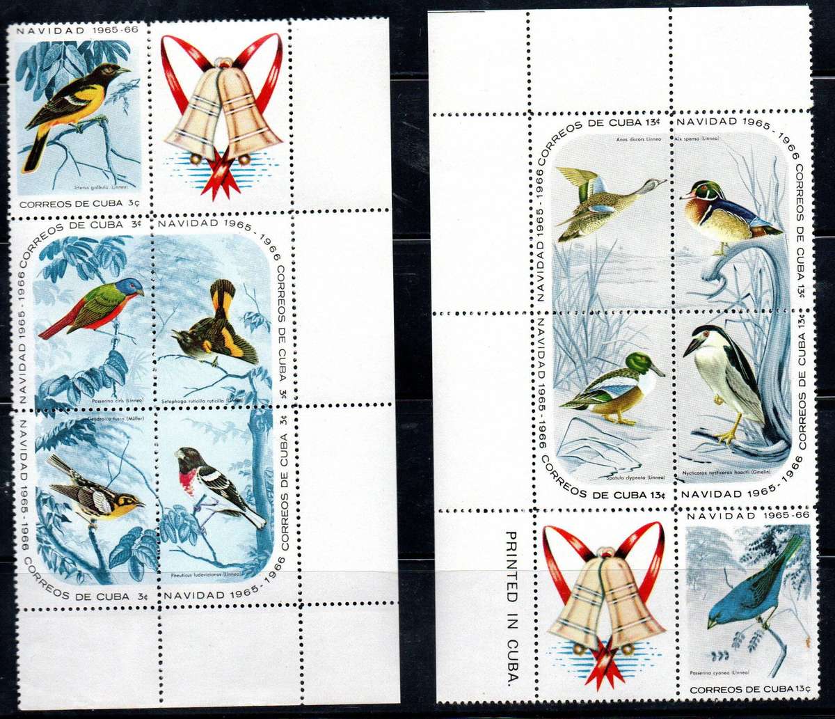 Cuba 1965 Christmas  birds set of (x15) in (x3) blks of (x5)  SG1287-1292d  CV GBP 48+
