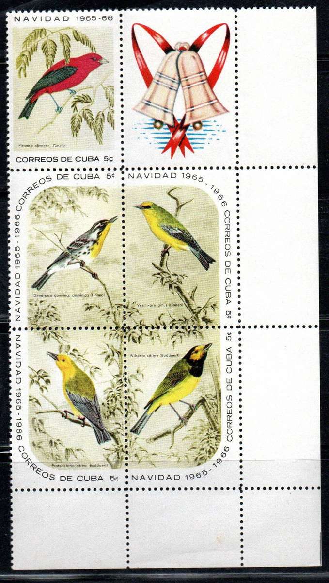 Cuba 1965 Christmas  birds set of (x15) in (x3) blks of (x5)  SG1287-1292d  CV GBP 48+