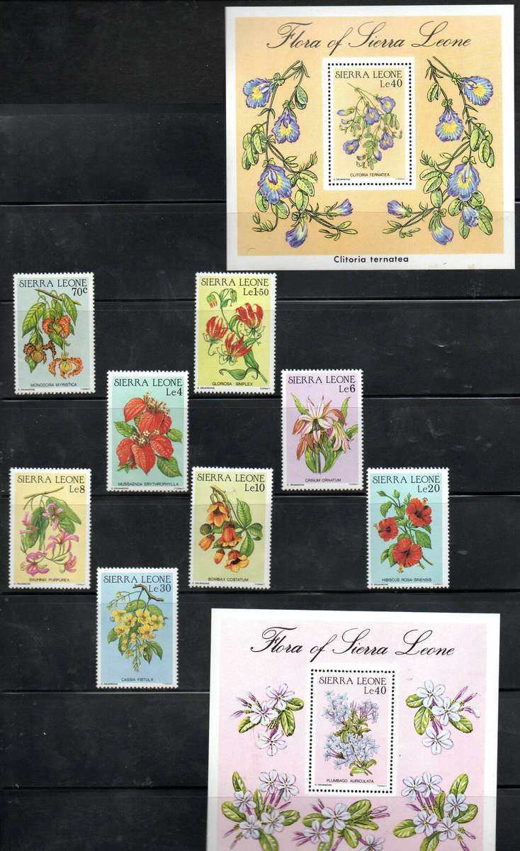 Sierra Leone 1986 flowers of Sierra Leone umm set of (x8) + msheet  SG950-MS958  CV GBP 11.5.