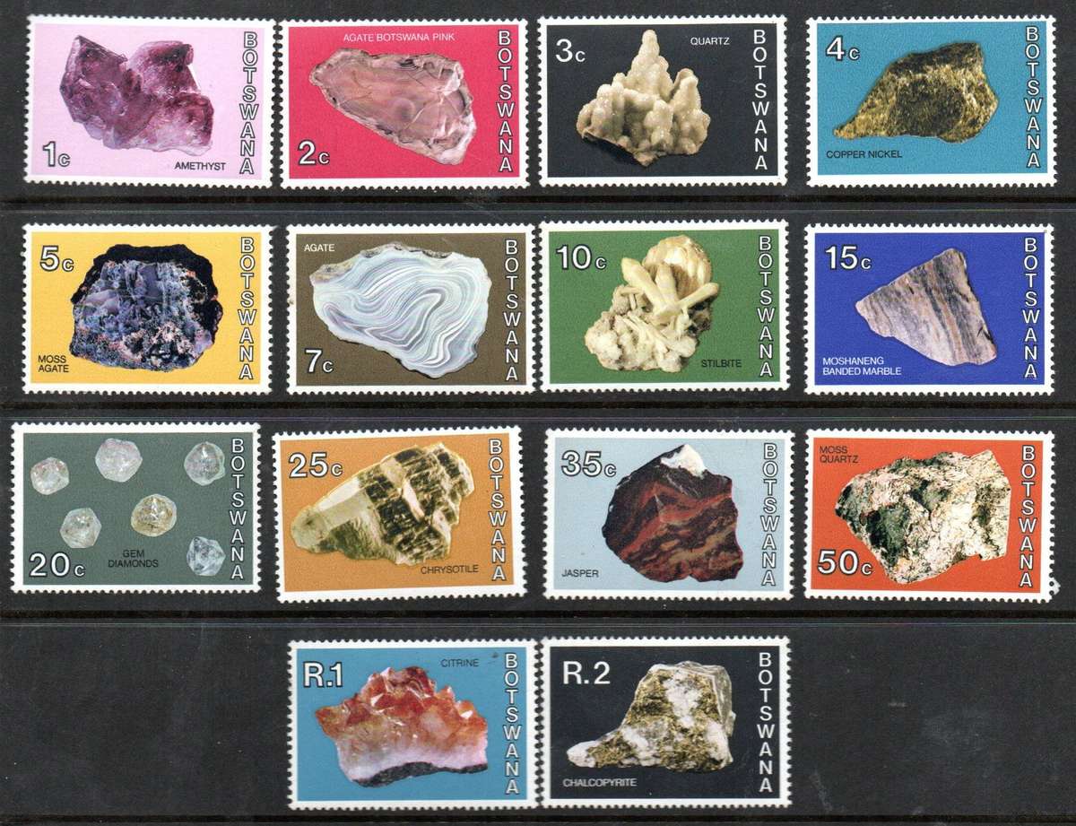 Botswana 1974 minerals umm set of (x14) singles - SG322/35  CV GBP 48.
