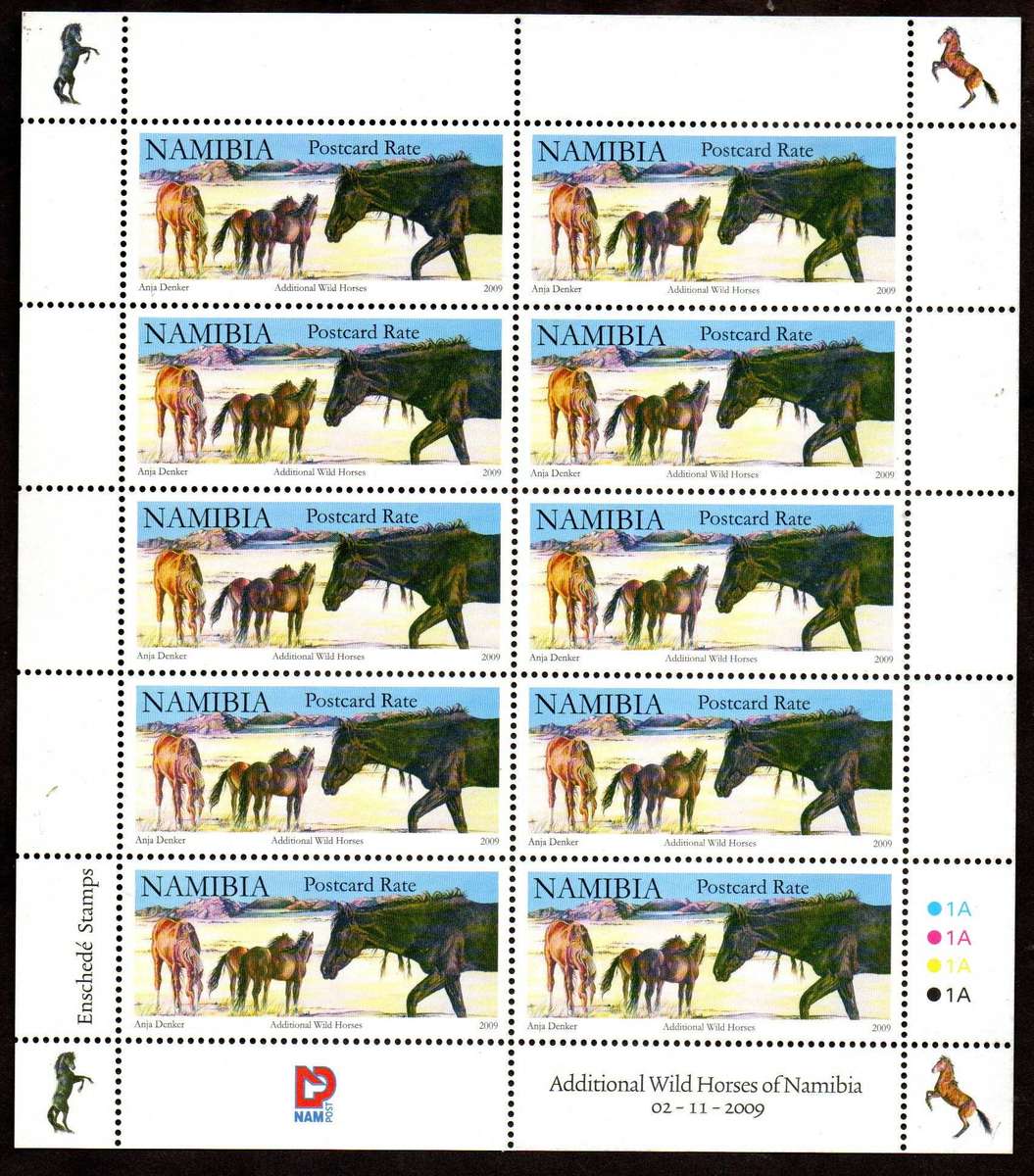 Namibia 2009 wild horses additional value full sheet of (x10) umm - SACC673 - CV R350.