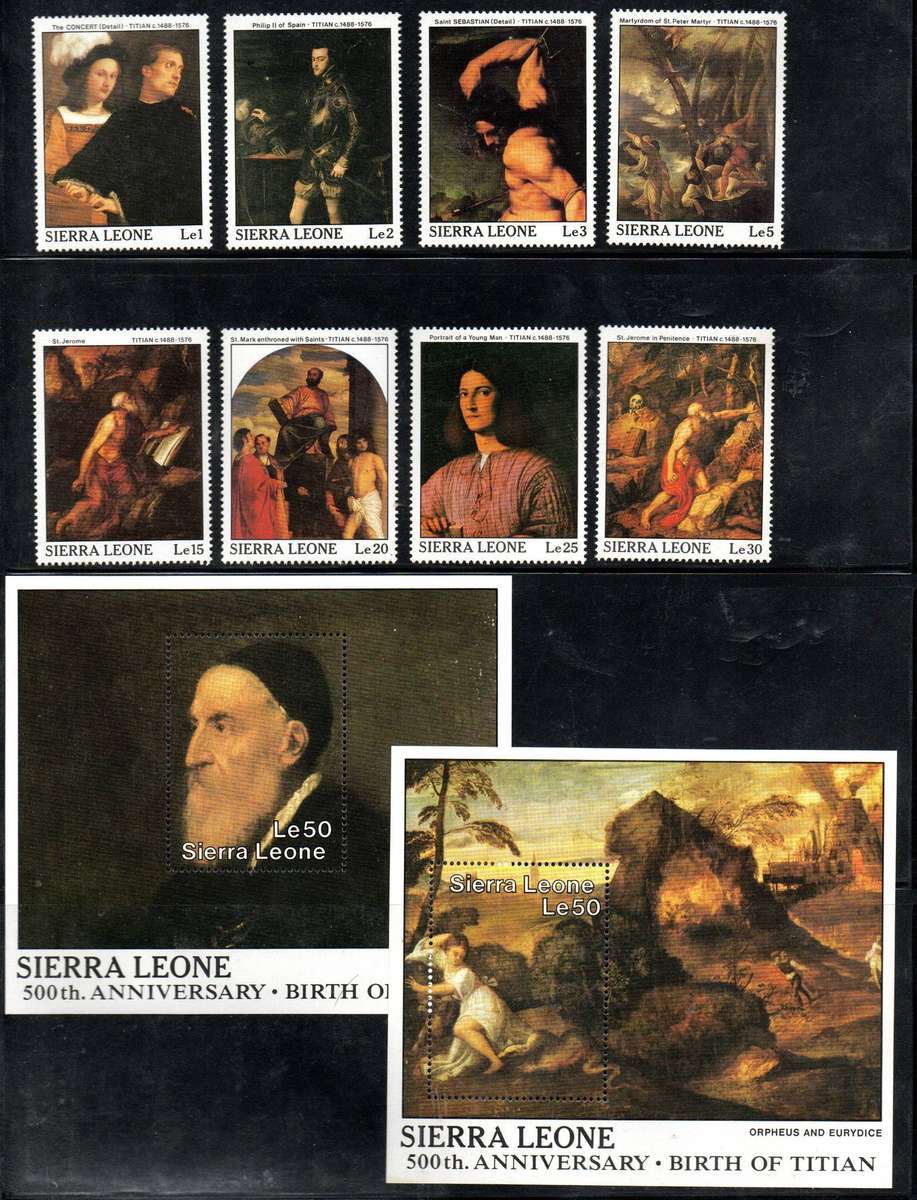 Sierra Leone 1987 500th ann of Titian set of (x8) + (x2) msheets umm  SG1156-MS1164  CV GBP 9+