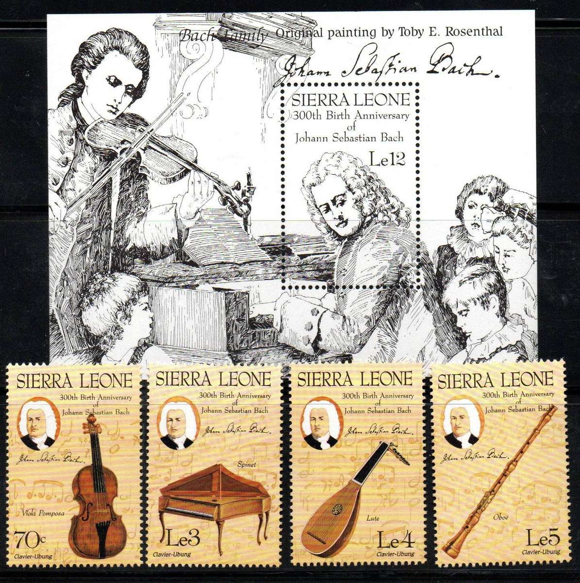 Sierra Leone 1985 300th birth ann of Johann Bach umm set of (x4) + msheet  SG853-MS857 - CV GBP 16+