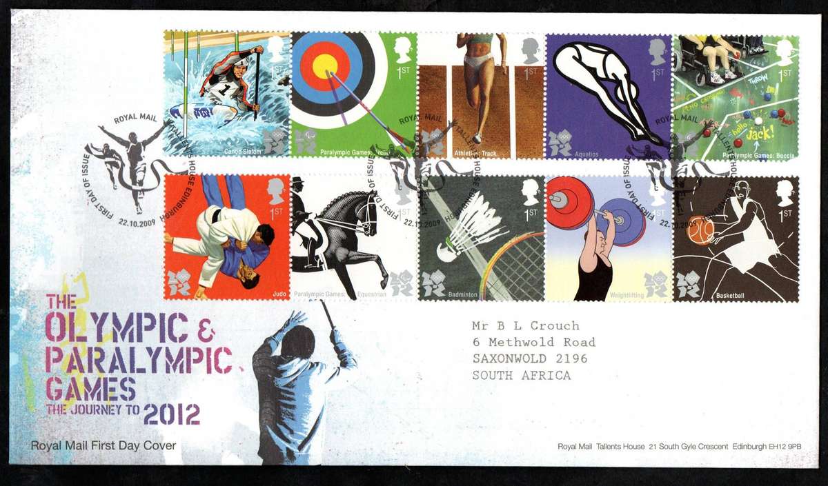 GB 2009 Olympics+Paralympic Games, London (first issue) first day cover (Tallents House)  CV GBP 9+
