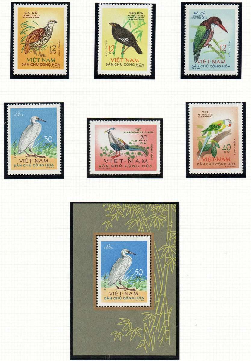 North Vietnam 1963 birds umm set of (x6) SGN277-82 CV GBP 45 + scarce msheet SGN282a CV GBP 110.