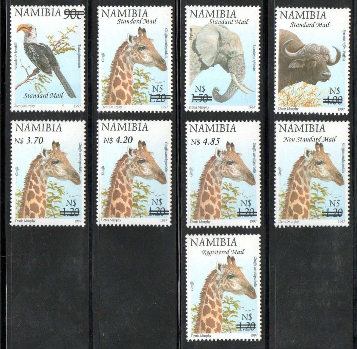 Namibia 2007 surcharges on def issue (x9) singles umm - SACC578-86 - total CV R1050.
