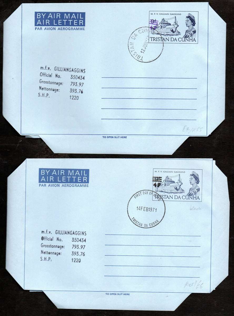 Tristan da Cunha selection of (x5) surcharged air letters - as per scans.