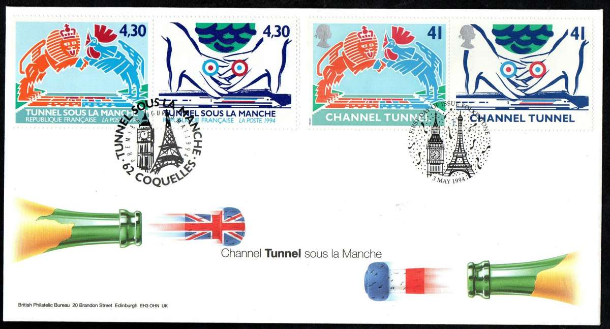 GB/France 1994 Channel Tunnel collection gift pack opened with contents as per scans.