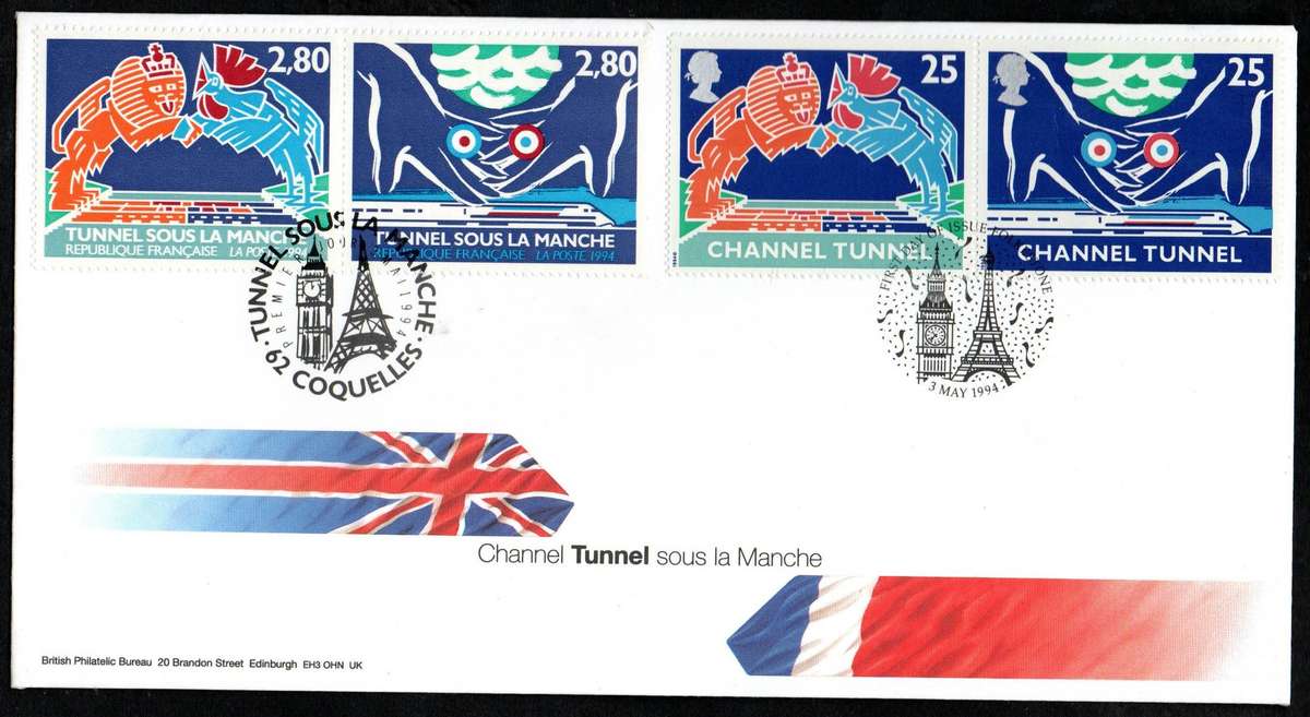 GB/France 1994 Channel Tunnel collection gift pack opened with contents as per scans.