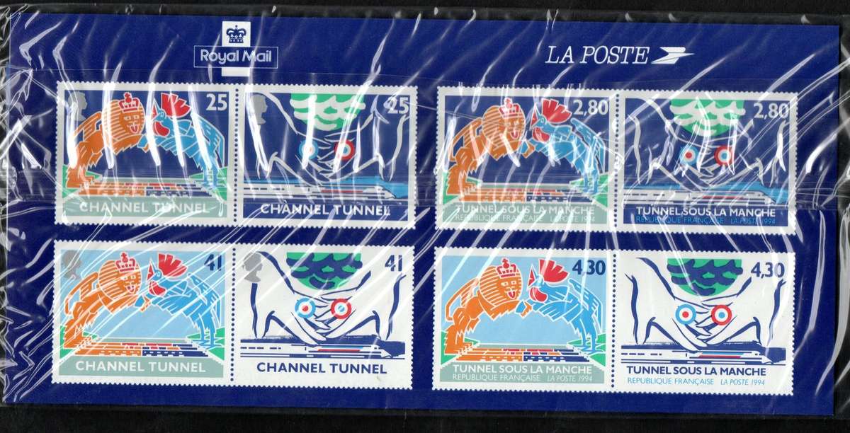 GB/France 1994 Channel Tunnel collection gift pack opened with contents as per scans.