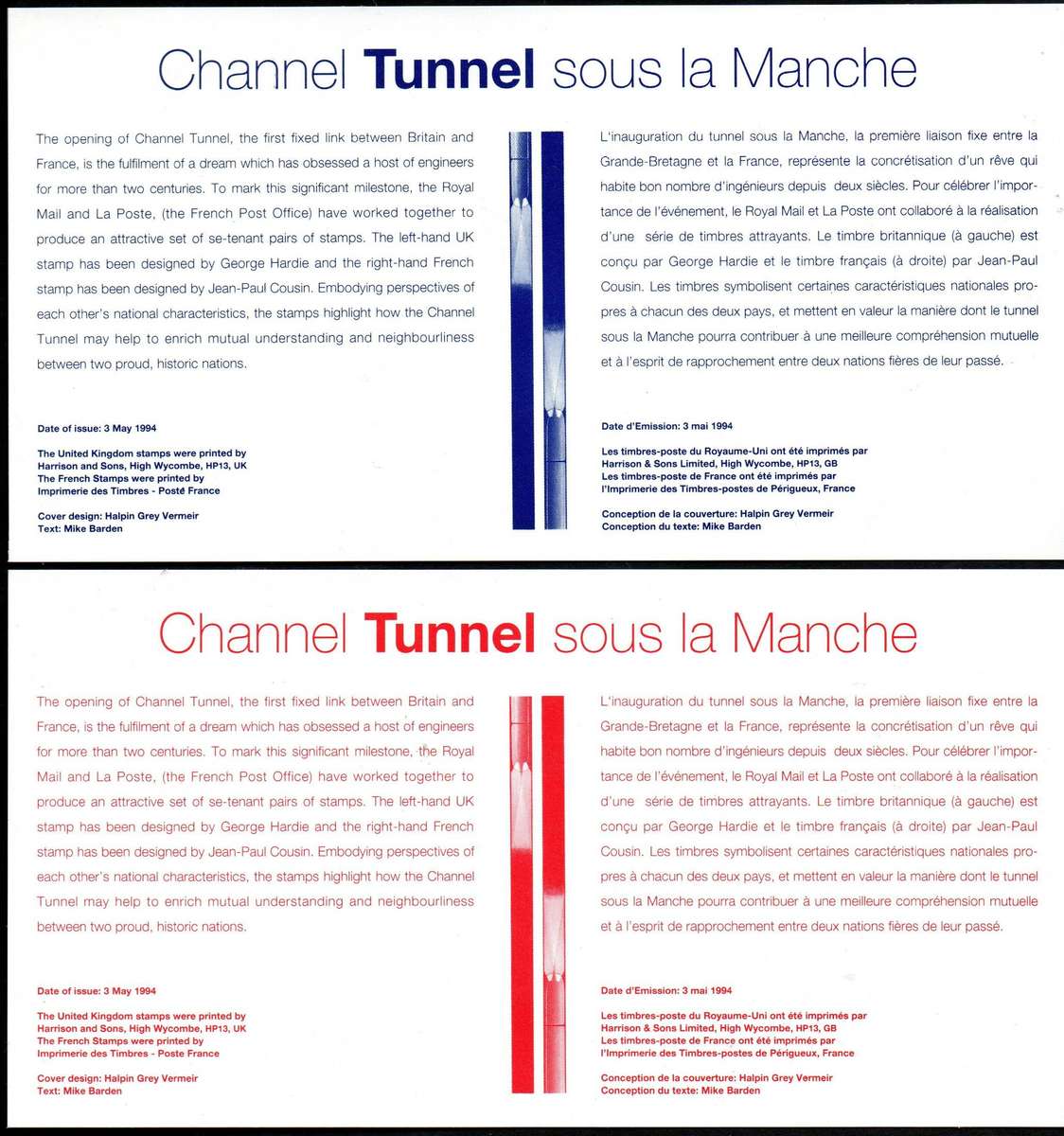 GB/France 1994 Channel Tunnel collection gift pack opened with contents as per scans.