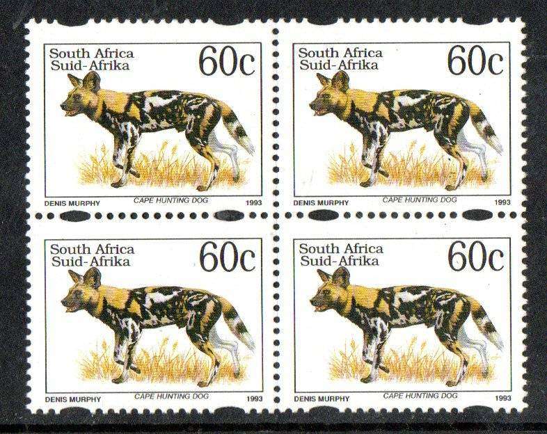 RSA 1997 6th Def Cape Hunting Dog blk of (x4) umm with raised name  as per scans.