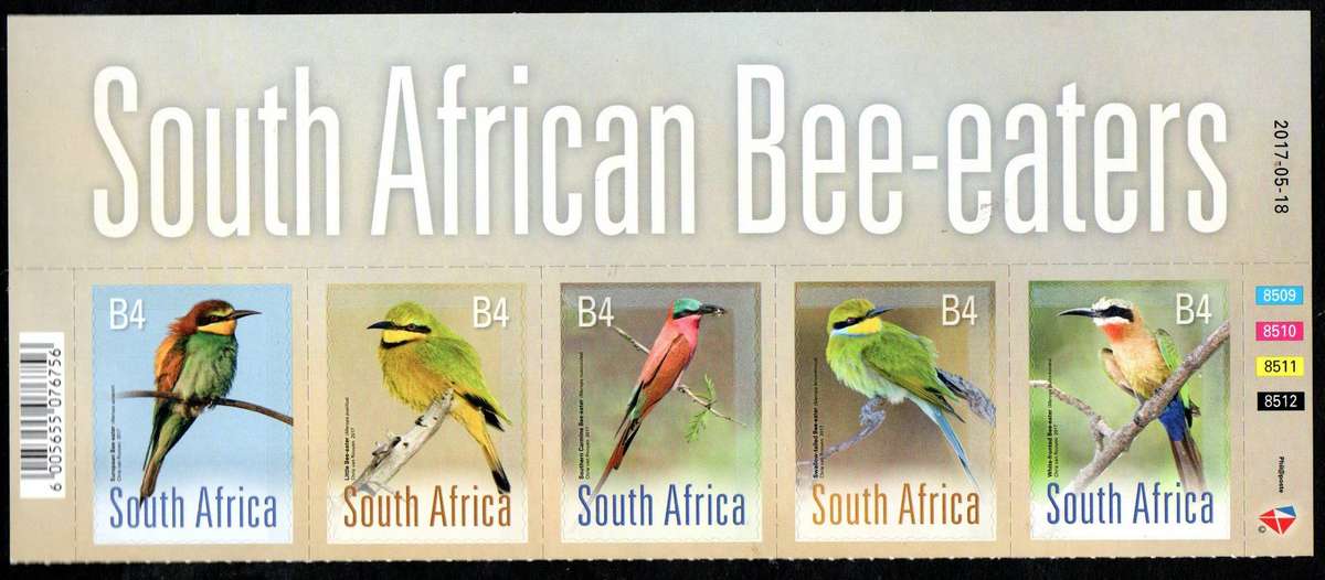 RSA 2017 Bee Eaters (birds) self-adhesive strip of (x5) - SACC2301 - as per scans - lovely item.
