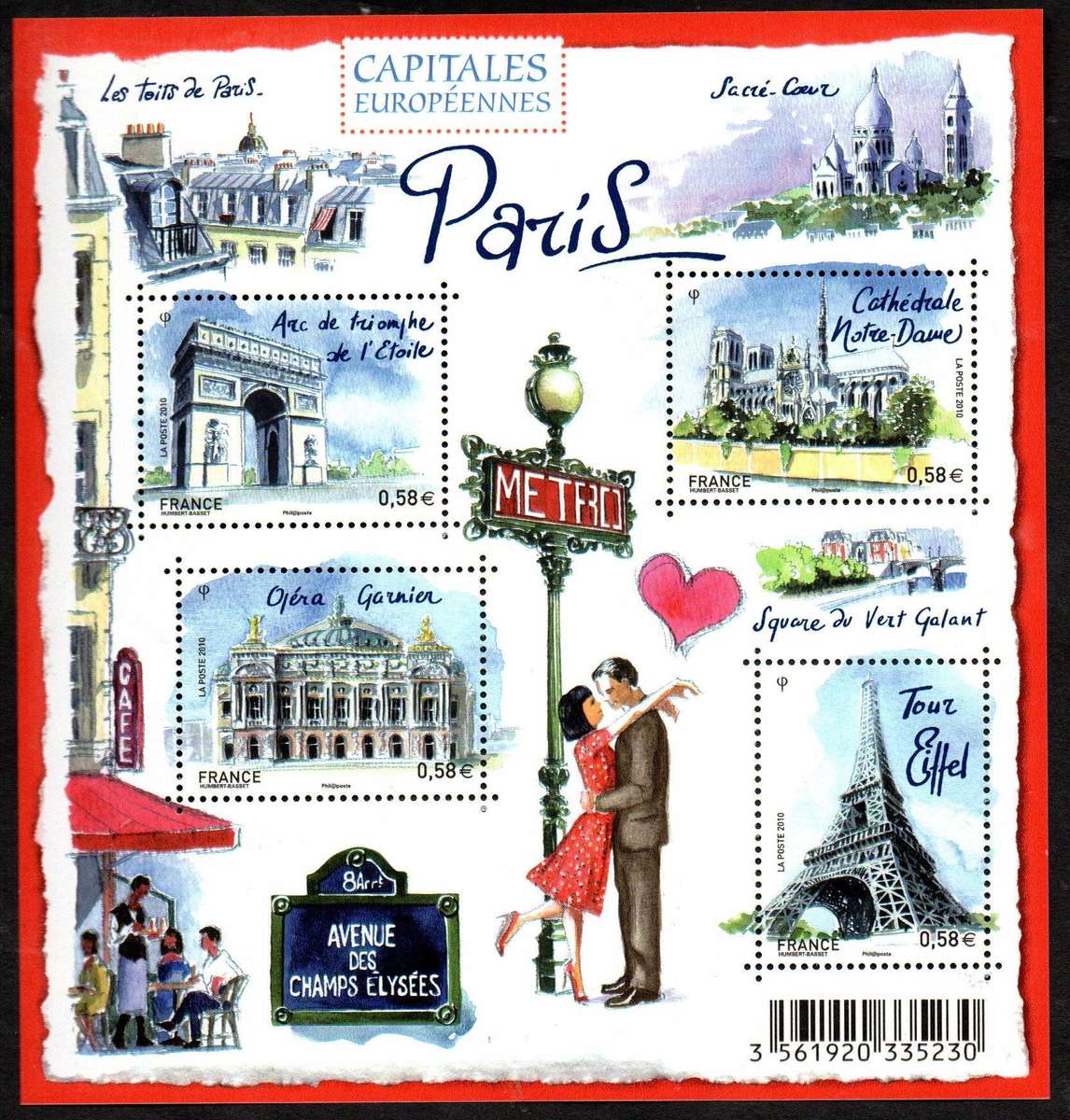 France 2010 European capitals - Paris umm setenant sheet of (x4)  SGMS4892  CV GBP 9.75