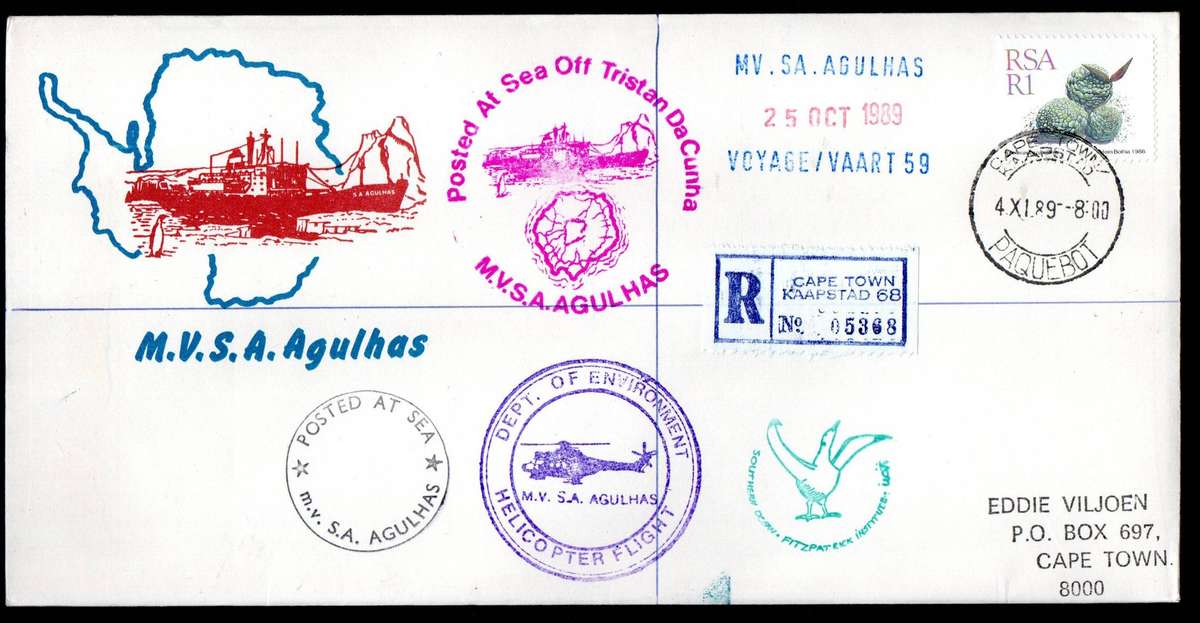 RSA selection of (x8) paquebot (posted at sea) ship covers - as per scans.