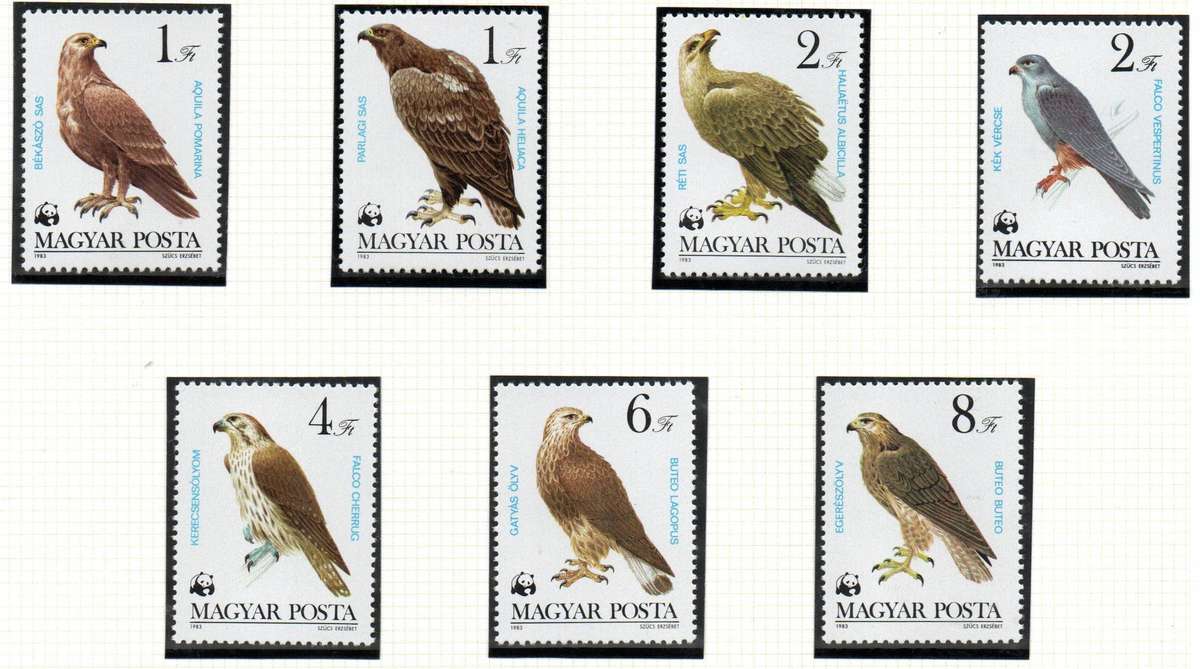 Hungary 1983 birds of prey umm set of (x6) singles  SG3507-3513  CV GBP 8+.