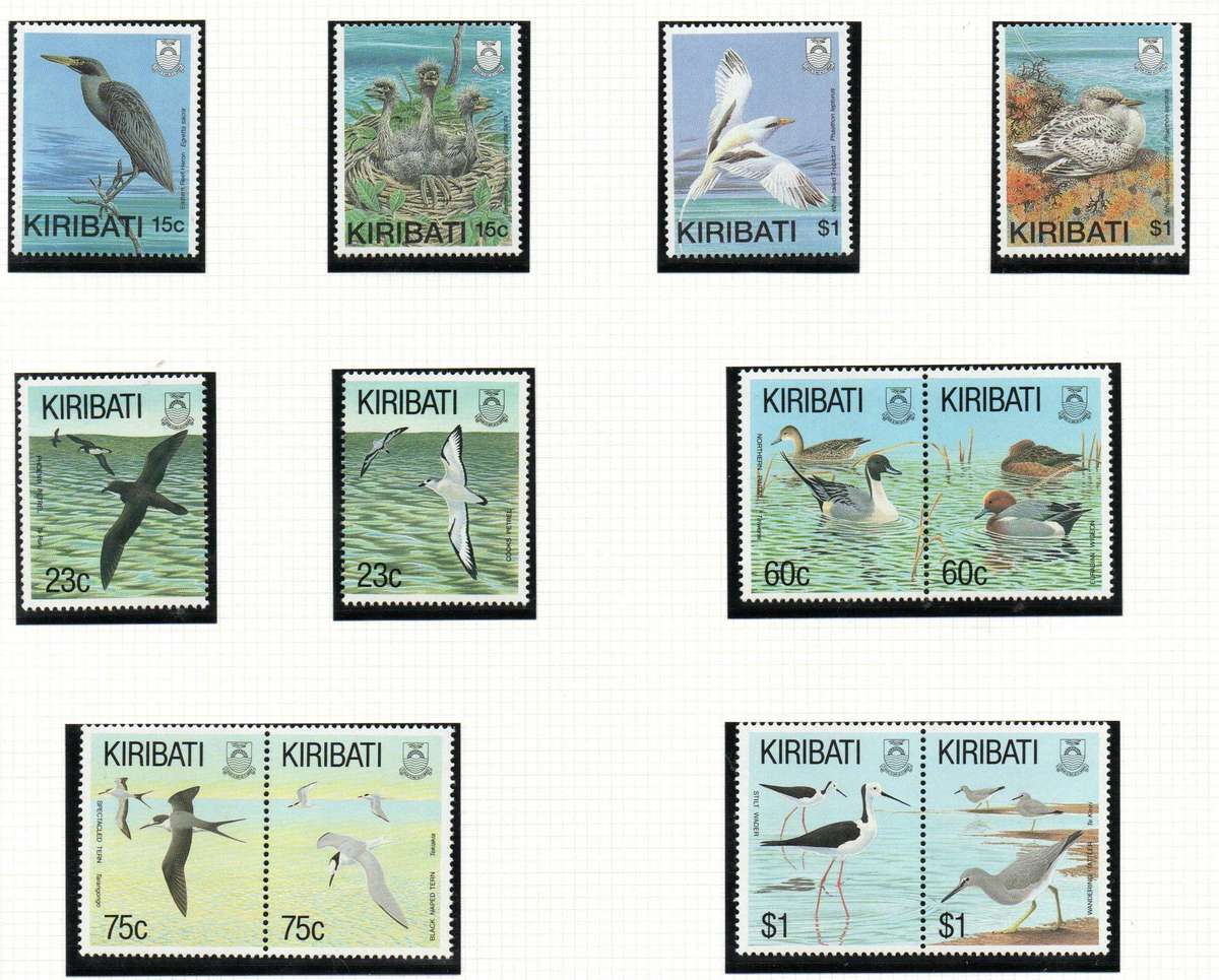 Kiribati 1989 birds umm set of (x4) SG299-302 + 1993 birds set of (x8) in pairs SG394-401 CV GBP 14+