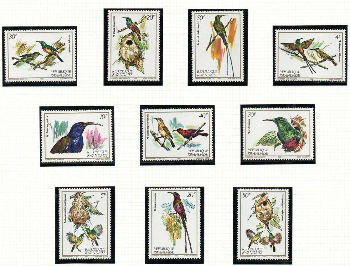 Rwanda 1983 nectar-sucking birds umm set of (x10)  SG1141/50 - CV GBP 15.5