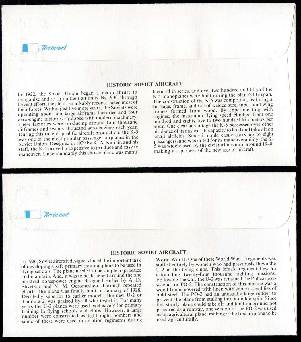 1978 early Russian aircraft (x5) first day covers