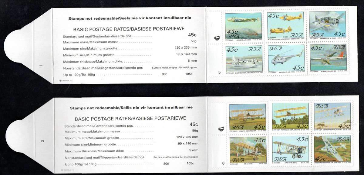 RSA 1993 Aviation booklets 1-10 mint and complete. White inside covers + red box on reverse.