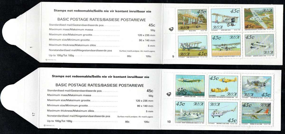 RSA 1993 Aviation booklets 1-10 mint and complete. White inside covers + red box on reverse.