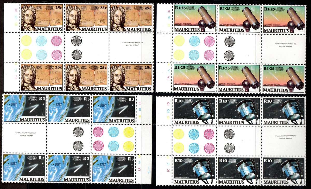 Mauritius 1986 Halleys Comet umm set of (x4) gutter control blks of (x6) - SG720/3. CV GBP 43.5.