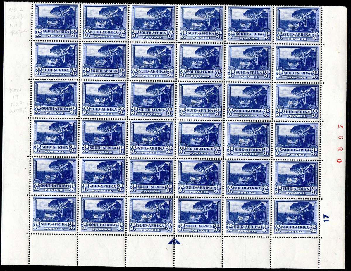 Union 1947 Hyph/Screen 3d CC116 blk of (x36) mint: flying saucer flaw CC116c + others - CV R3000+