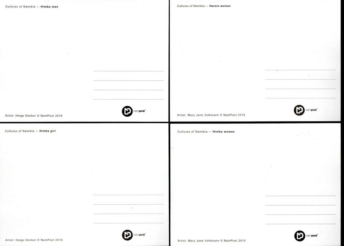 Namibia 2015 Nampost Cultures of Namibia (x4) postcards unused  as per scans. Lovely items.