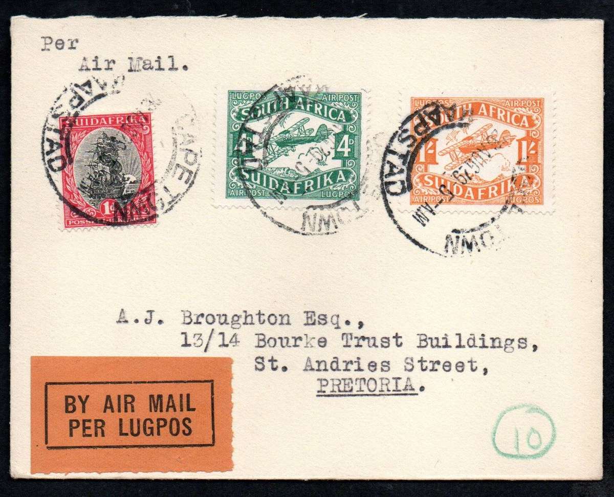 Union 1929 airmail cover with 2nd airmail issue used - inaugural flight 26 Aug 1925  CV R600.