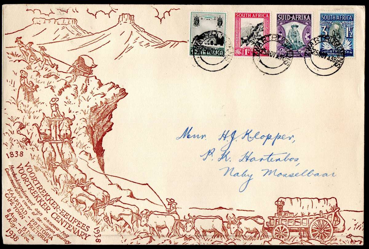 Union 1938 Voortrekker Trek cover - as per scans - Zwartruggens cancels - 1 of 139  DD 25 Nov A38.