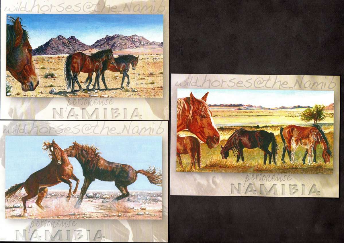 Namibia 2016 Wild horses of the Namib (x3) unused postcards - as per scans.