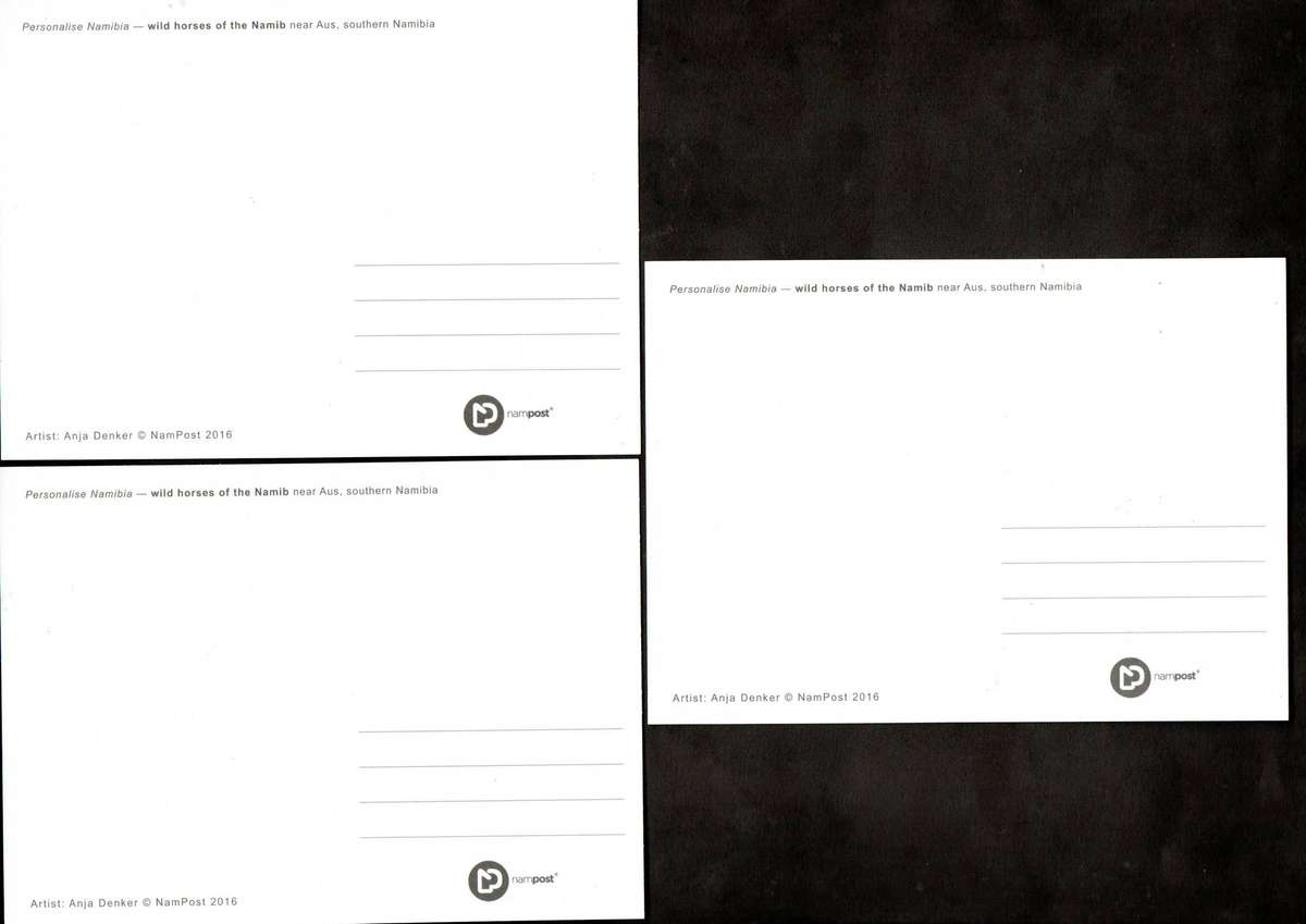 Namibia 2016 Wild horses of the Namib (x3) unused postcards - as per scans.