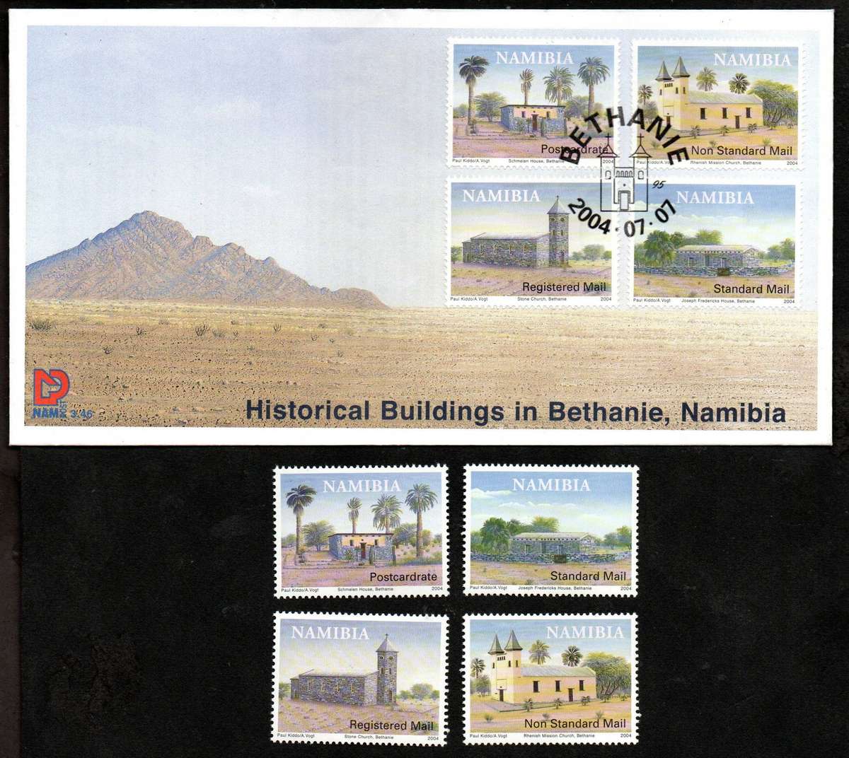 Namibia 2004 historical buildings in Bethany umm set of (x4) + first day cover  SACC457-460  CV R3