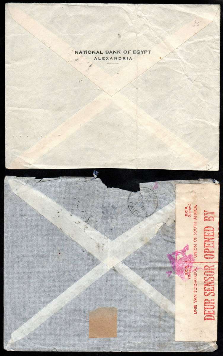Egypt 1920s-40s (x5) covers to South Africa  odd World War II passed by censor + taxed.