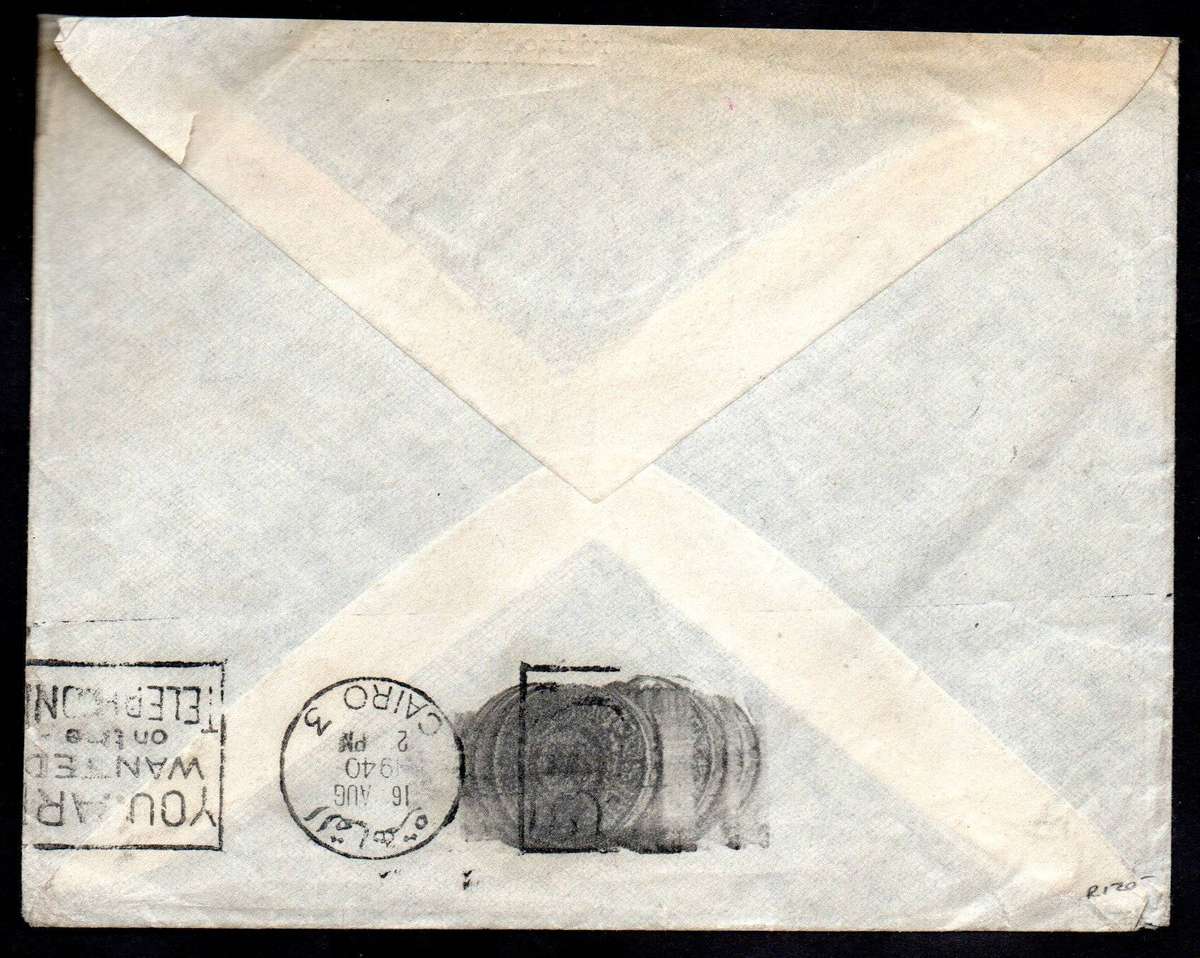 Egypt 1920s-40s (x5) covers to South Africa  odd World War II passed by censor + taxed.