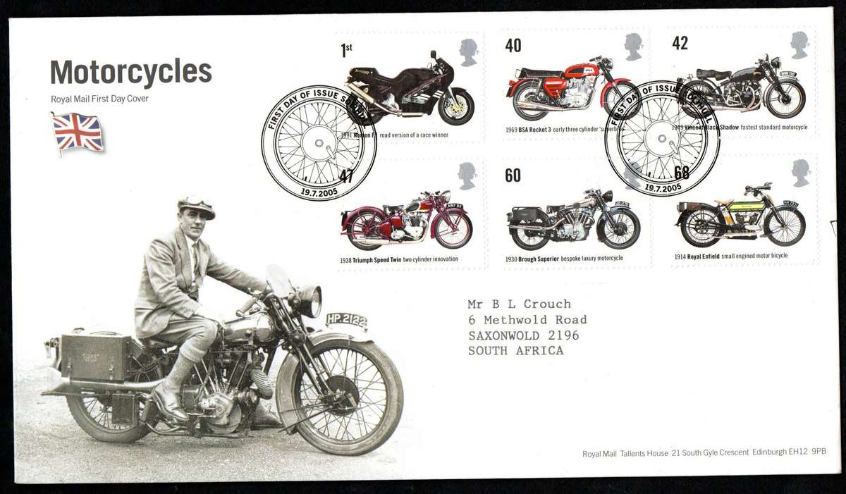 GB 2005 motorcycles first day covers (x2) (both postmarks) - as per scans - CV GBP 11.5.