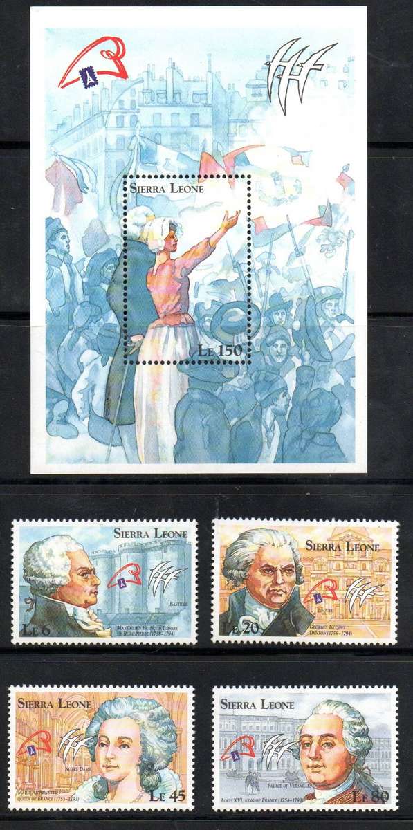 Sierra Leone 1989 Bicent of French Revolution umm set of (x4) + msheet  SG1243-MS1247 CV GBP 8.