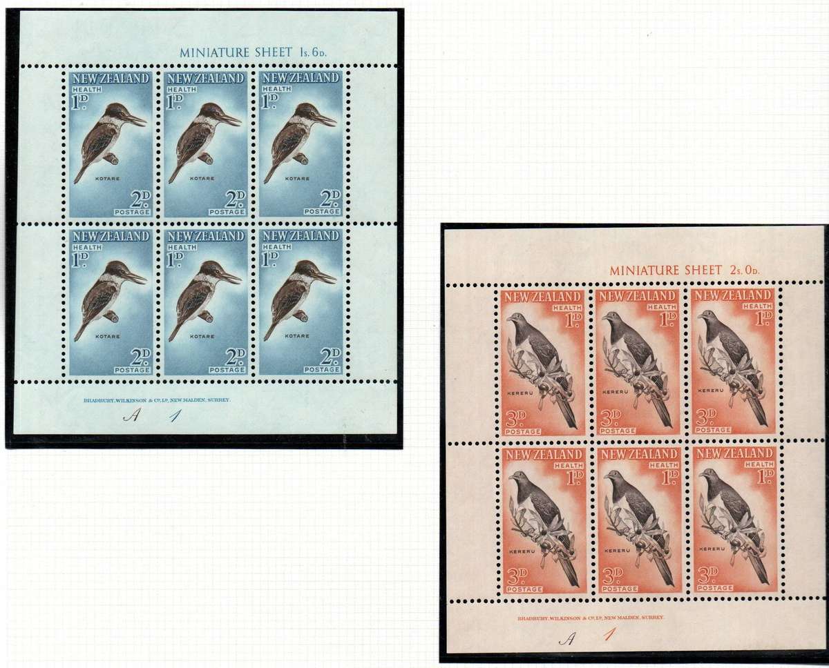 New Zealand 1960 health stamps - birds (x2) umm mini sheets  SGMS804B  CV GBP 27.